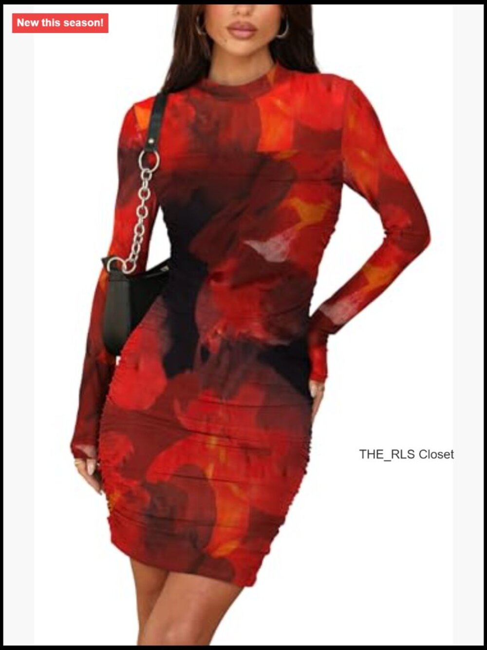 Mesh Sheer Long Sleeve Ruched Mini Dress Bodycon Mock Neck Cocktail Party Club - Picture 2 of 7